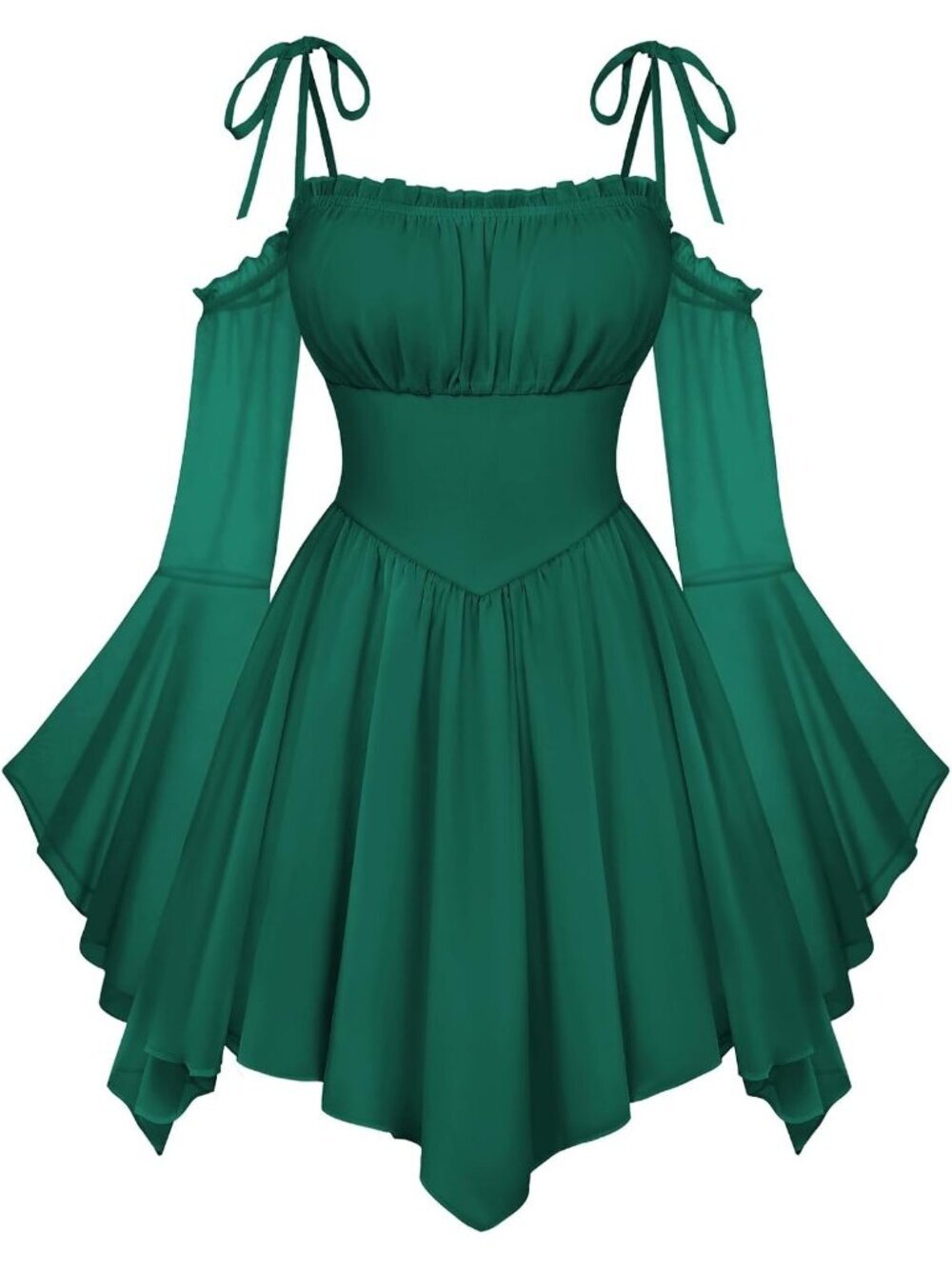 Women's Dark Green Off Shoulder Fairy A LINE Boho Corset With Pockets Dress